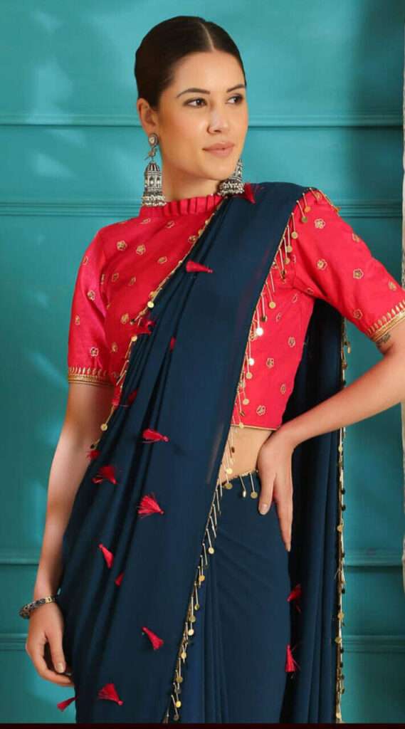 High Neck Blouse Designs For Silk Sarees