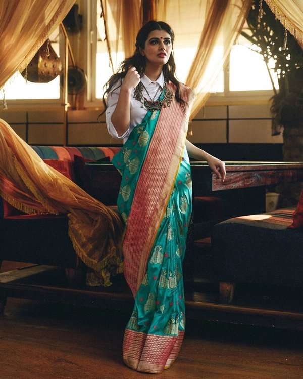 saree with shirt indowestern look