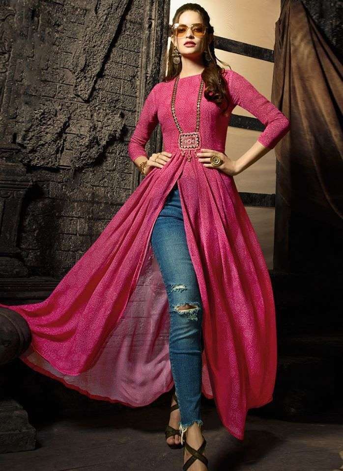 anarkali with jeans indowestern look