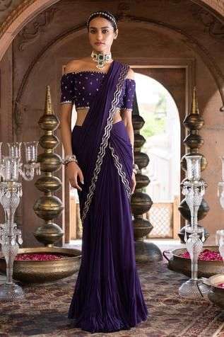 off-shoulder blouse with saree indowestern look
